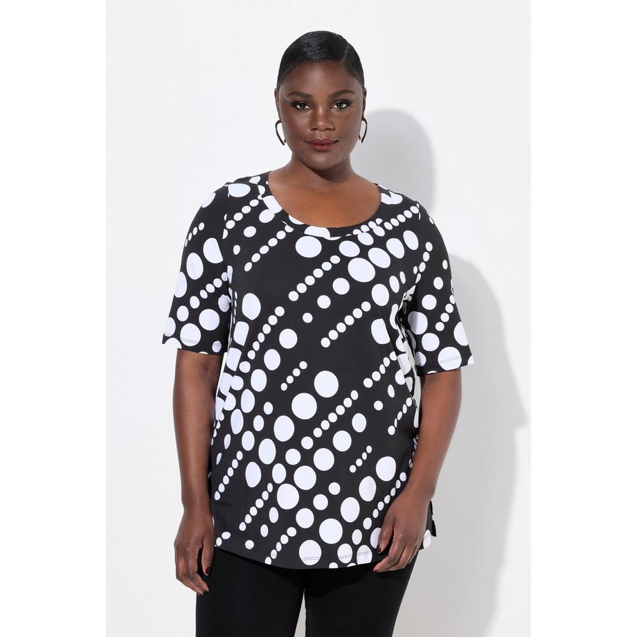 Ulla Popken Pima Cotton Punkte A-Linie T-Shirt Rundhals Halbarm  