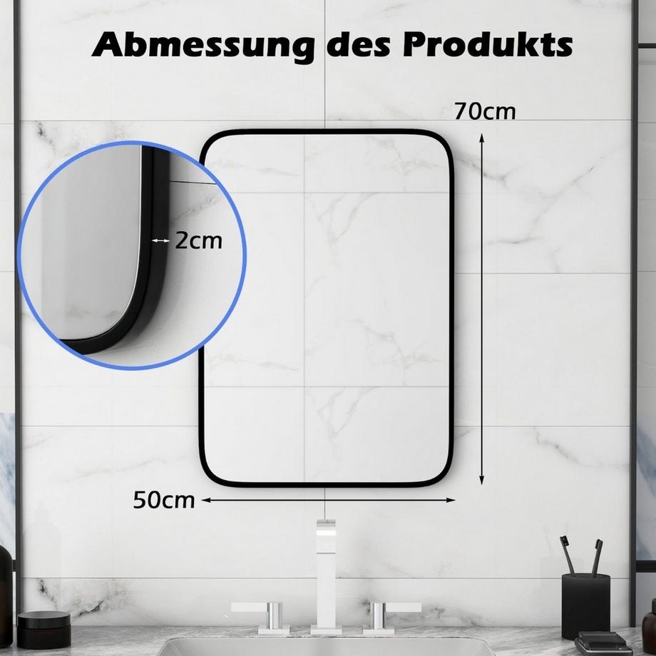 Northix Specchio da bagno 70 x 50 cm grande specchio cosmetico con pellicola infrangibile rettangolare  