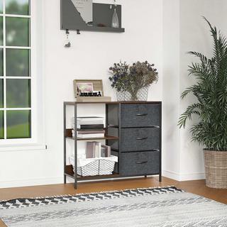 Northio Kommode Aufbewahrungsschrank mit 3 Stoff-Schubladen, 2 offenen Regal,Kommodenschrank mit Metallrahmen für Schlafzimmer, Wohnzimmer Braun Aosom  