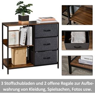 Northio Kommode Aufbewahrungsschrank mit 3 Stoff-Schubladen, 2 offenen Regal,Kommodenschrank mit Metallrahmen für Schlafzimmer, Wohnzimmer Braun Aosom  