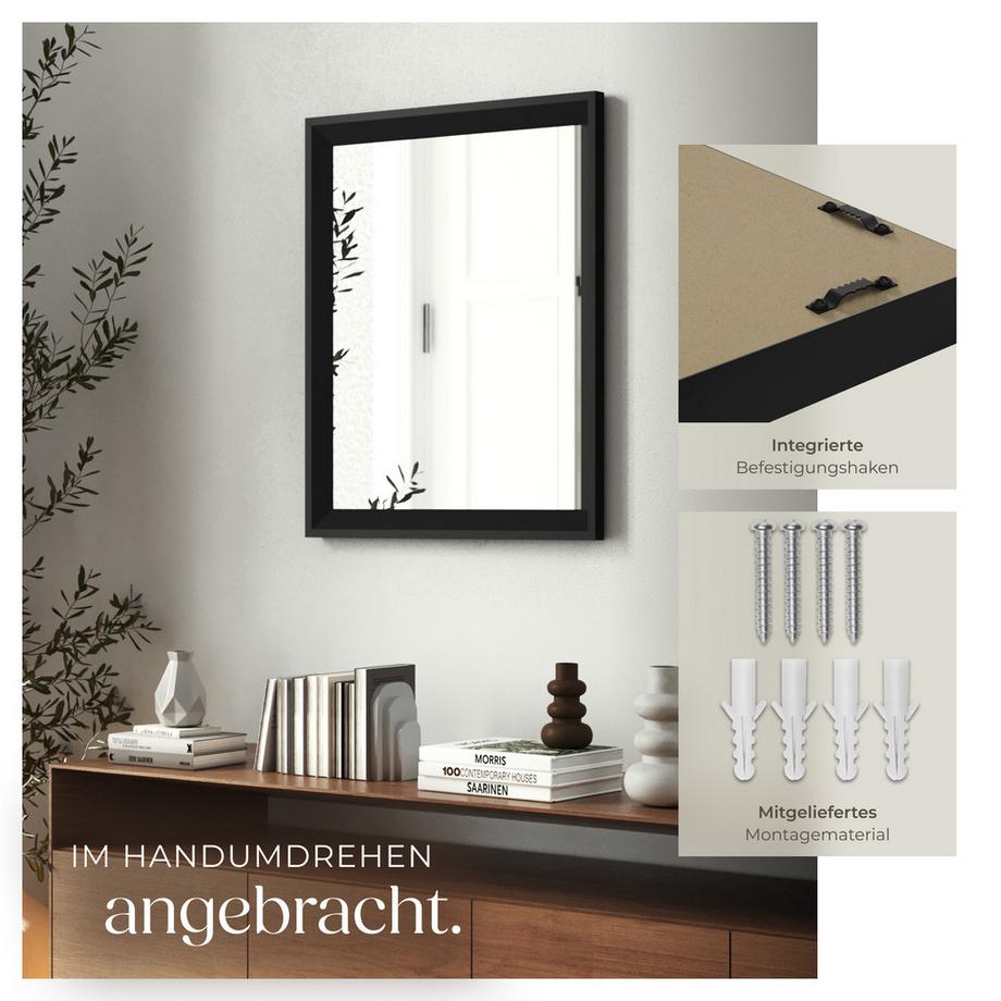 Tectake Rechteckiger Wandspiegel Elina 40,6 x 3,8 x 50,8 cm robuster Rahmen aus langlebigem Kunststoff  