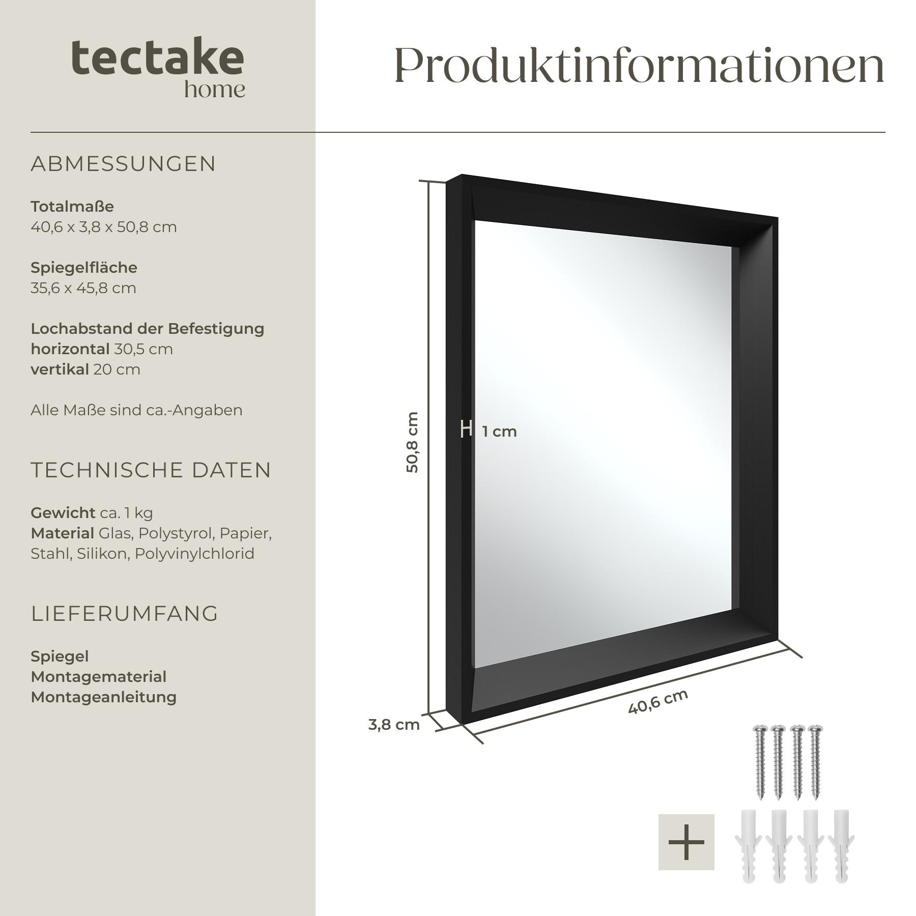 Tectake Miroir mural rectangulaire ELINA 40,6 x 3,8 x 50,8 cm  