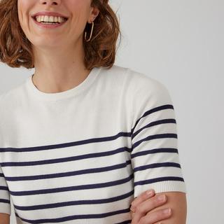 La Redoute Collections  Gestreifter Kurzarm-Pullover mit rundem Ausschnitt 