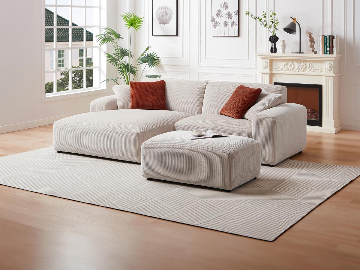 Maison Céphy Ecksofa & Hocker - Ecke links - Cord - Beige - TIRONO von Maison Céphy  