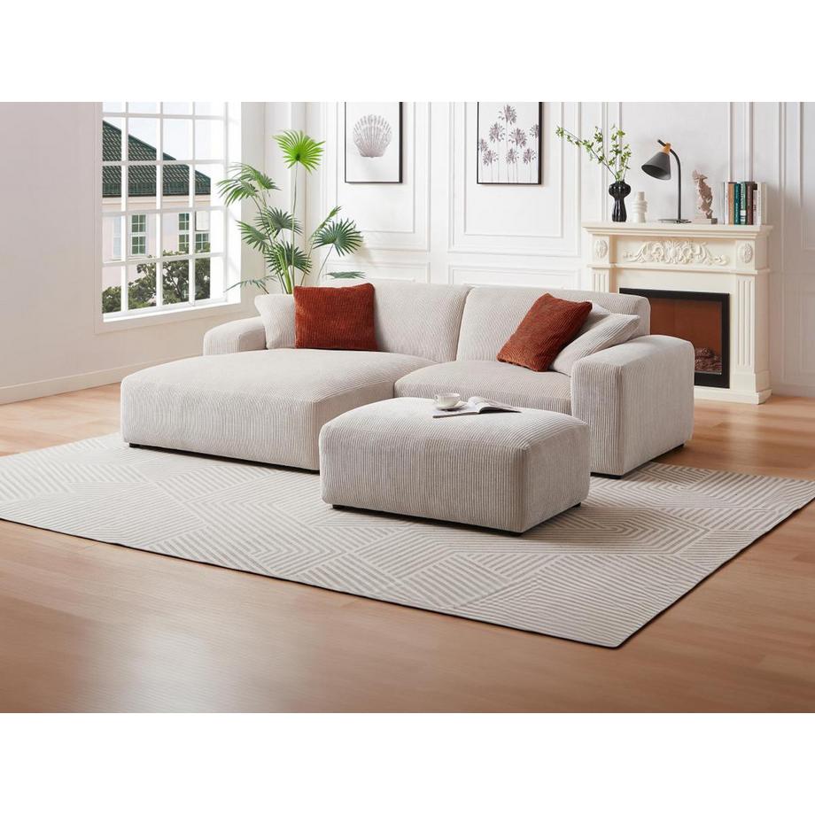 Maison Céphy Ecksofa & Hocker - Ecke links - Cord - Beige - TIRONO von Maison Céphy  