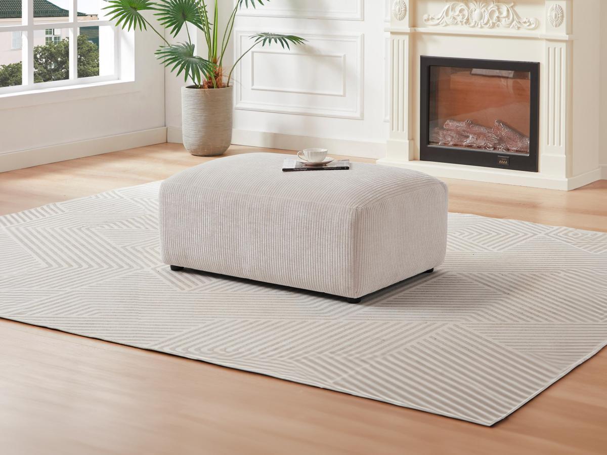 Maison Céphy Canapé d'angle gauche et pouf en velours côtelé beige TIRONO de Maison Céphy  