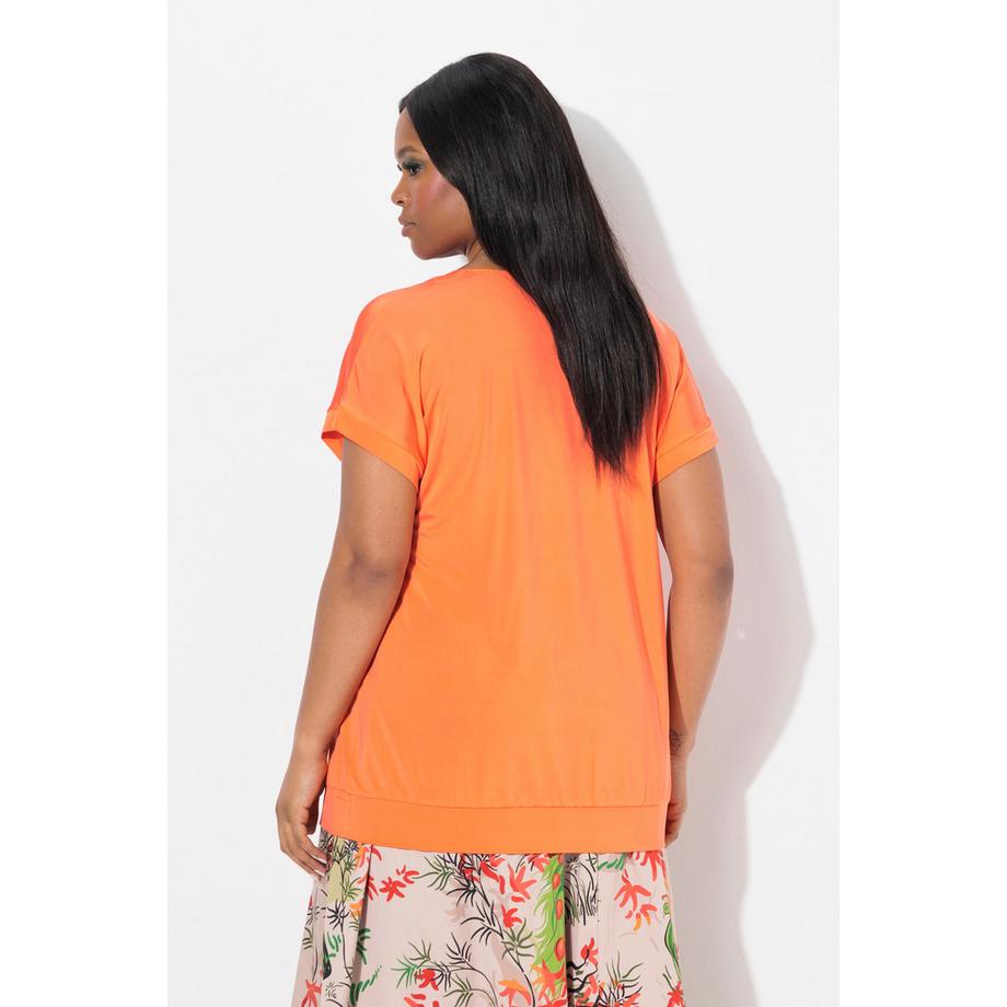 Ulla Popken T-shirt Slinky Oversize Manches Courtes Col V avec Ourlet Élastique  