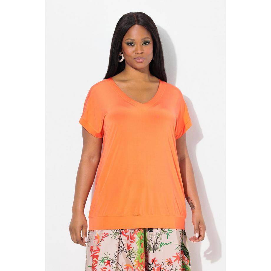 Ulla Popken T-shirt Slinky Oversize Manches Courtes Col V avec Ourlet Élastique  