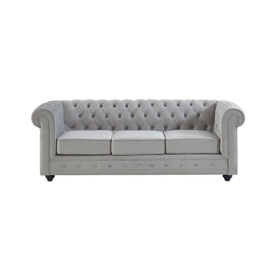 Vente-unique Divano 3+2 posti Velluto Grigio CHESTERFIELD  