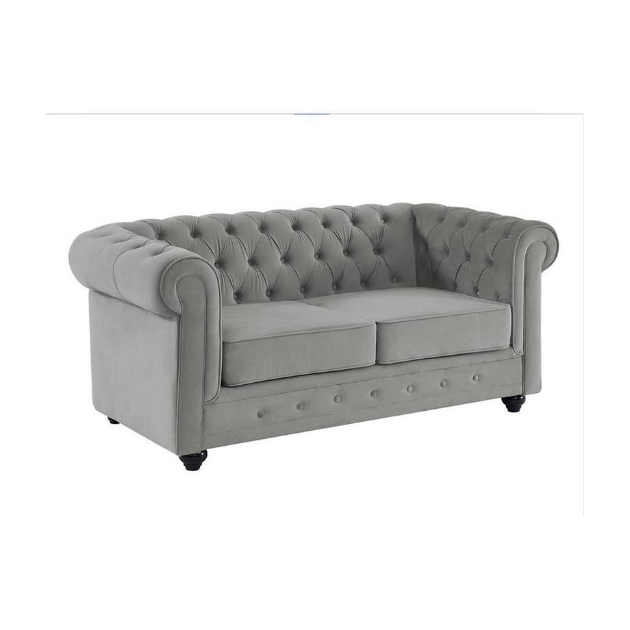 Vente-unique Divano 3+2 posti Velluto Grigio CHESTERFIELD  