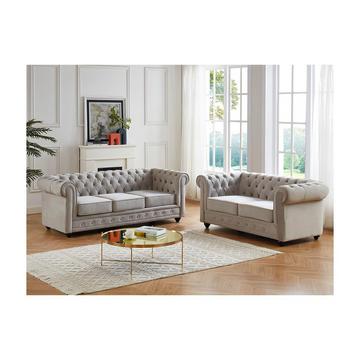 Divano 3+2 posti Velluto Grigio CHESTERFIELD