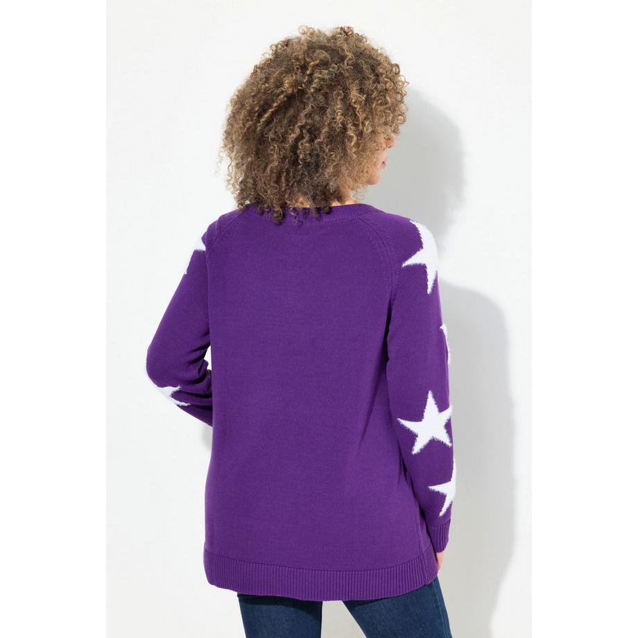 Ulla Popken Pull Étoiles Brillantes Col Rond Manches Longues Raglan  