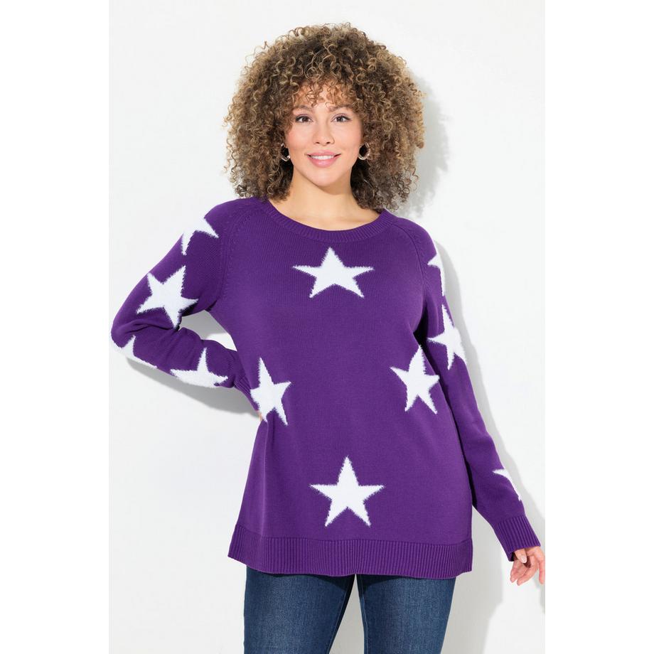 Ulla Popken Pull Étoiles Brillantes Col Rond Manches Longues Raglan  