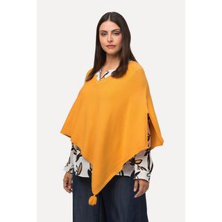 Ulla Popken  Poncho oversize di morbida maglia con orlo a punte e nappe 