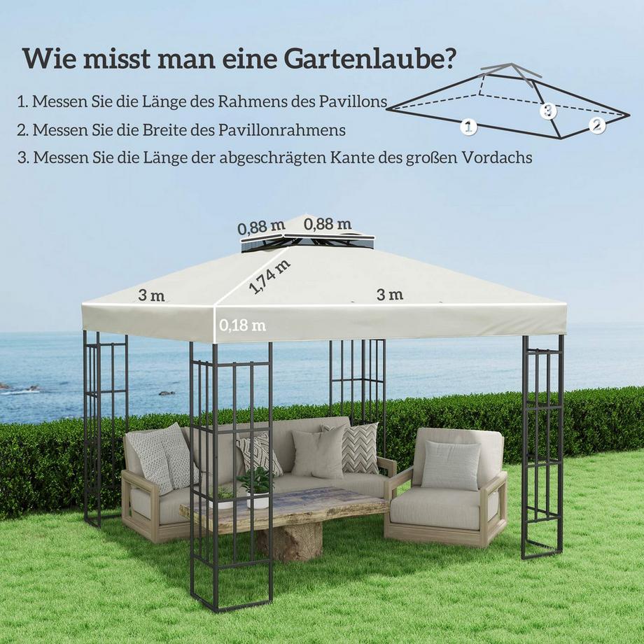 Northio Outsuuny Tetto di Ricambio per Gazebo 3x3m Tetto per Gazebo Impermeabile Doppio Tetto Copertura di Ricambio per Gazebo da Giardino Parti di Ricambio in Tessuto Oxford 370 g/m² Grigio Chiaro  