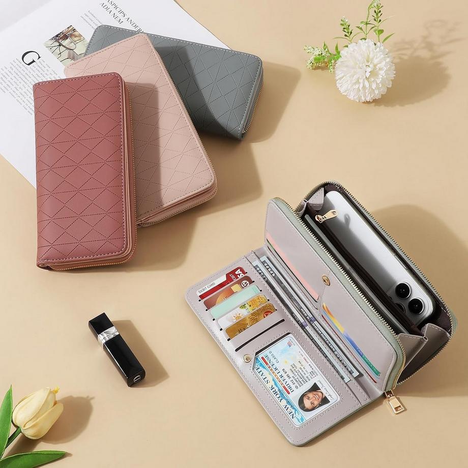 Only-bags.store Portefeuille en cuir avec fermeture éclair et bouton poussoir avec de nombreux compartiments et porte-cartes  