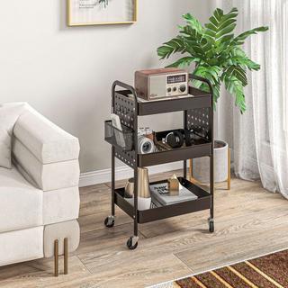 Northio Carrello Con Rotelle Carrello Da Servizio Con 3 Ripiani E 2 Cestini Sospesi, Carrello Portaoggetti Con Maniglia, Carrello Da Cucina, Acciaio, Nero  