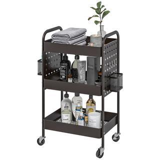 Northio Carrello Con Rotelle Carrello Da Servizio Con 3 Ripiani E 2 Cestini Sospesi, Carrello Portaoggetti Con Maniglia, Carrello Da Cucina, Acciaio, Nero  