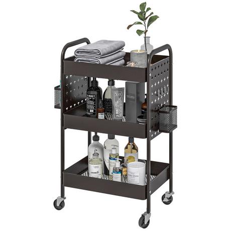 Northio Carrello Con Rotelle Carrello Da Servizio Con 3 Ripiani E 2 Cestini Sospesi, Carrello Portaoggetti Con Maniglia, Carrello Da Cucina, Acciaio, Nero  