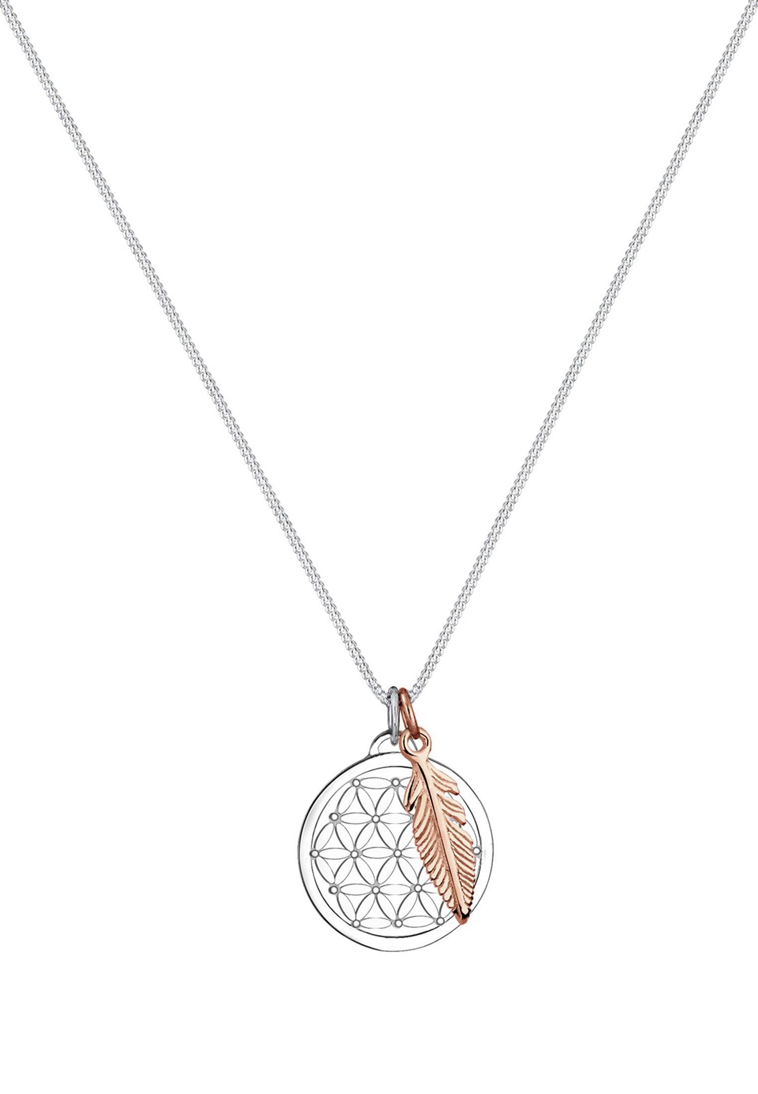 Elli  Collier Femmes Fleur De Vie Pendentif Plume Bicolore 