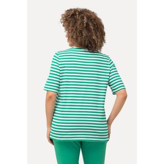 Ulla Popken  Shirt, Ringel, Metallic-Tier, V-Ausschnitt, Halbarm 