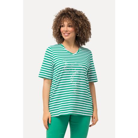 Ulla Popken  Shirt, Ringel, Metallic-Tier, V-Ausschnitt, Halbarm 