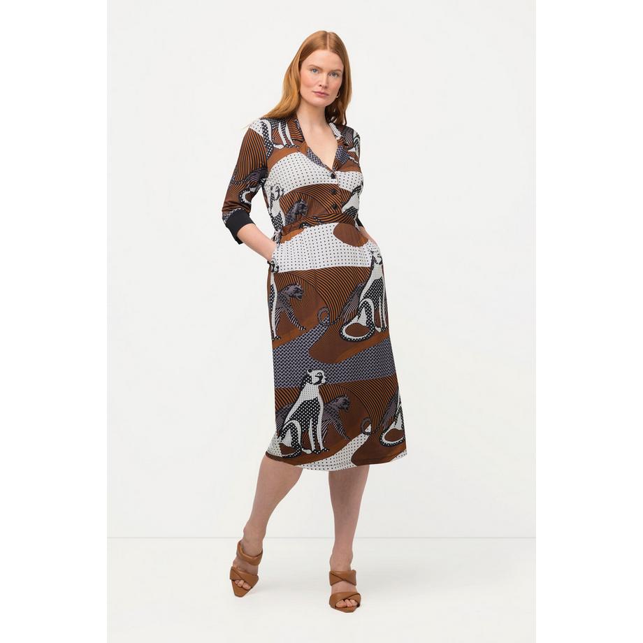 Ulla Popken Robe Slinky Imprimé Léopard Col V Manches 3/4  