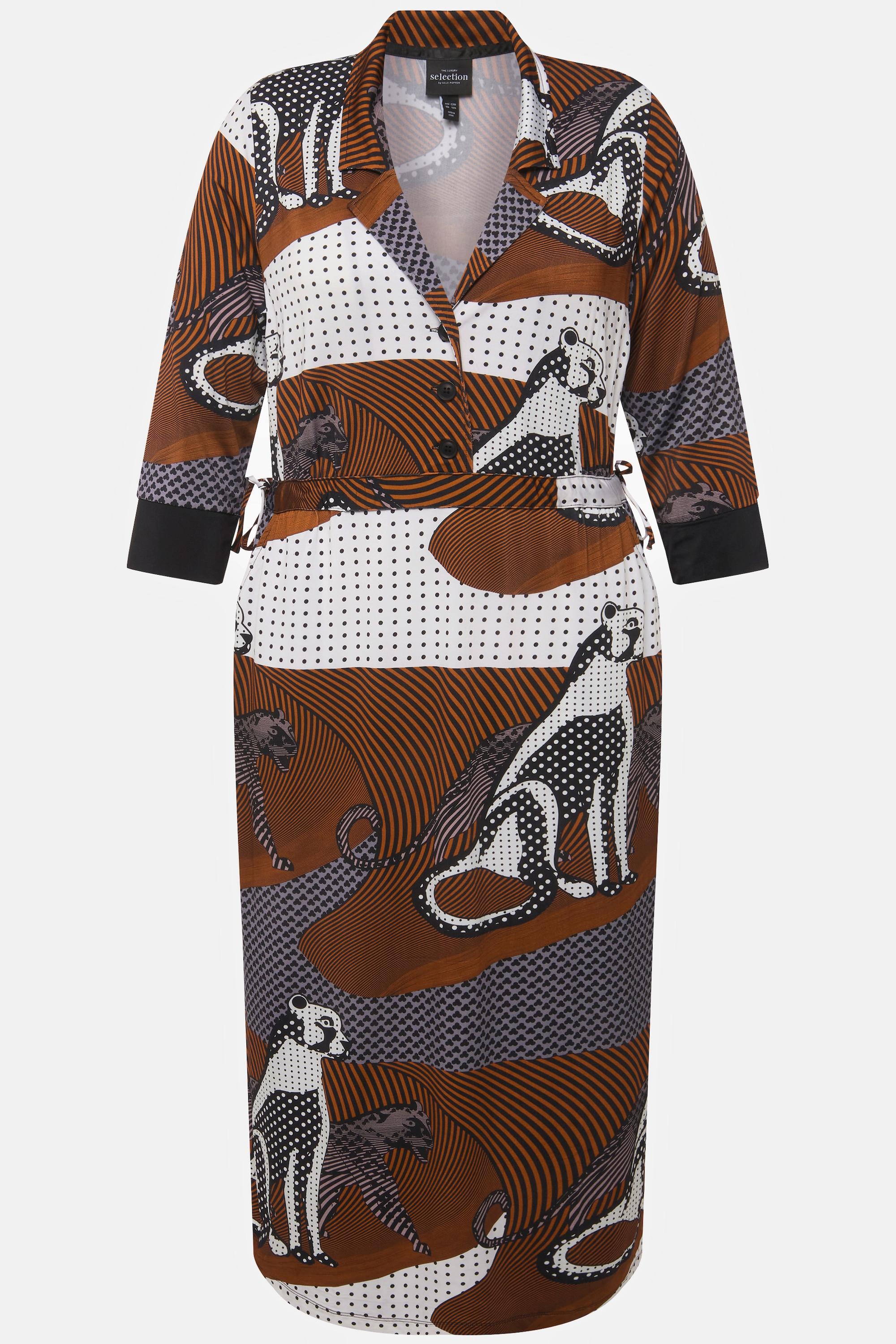 Ulla Popken Slinkykleid Leoparden Design V-Ausschnitt 3/4 Arm  