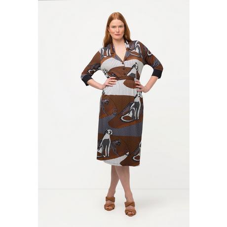 Ulla Popken Slinkykleid Leoparden Design V-Ausschnitt 3/4 Arm  