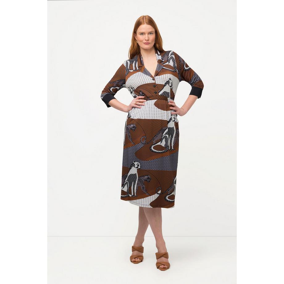 Ulla Popken Robe Slinky Imprimé Léopard Col V Manches 3/4  