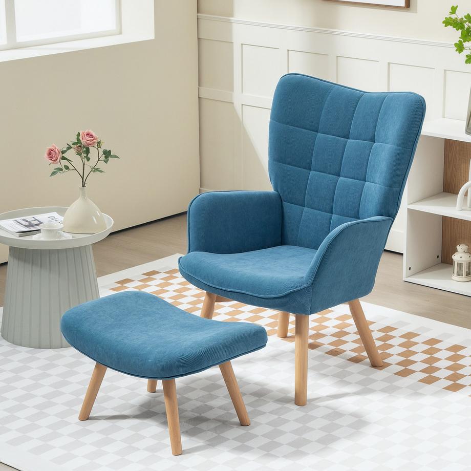 HOMCOM Fauteuil à oreilles avec tabouret  