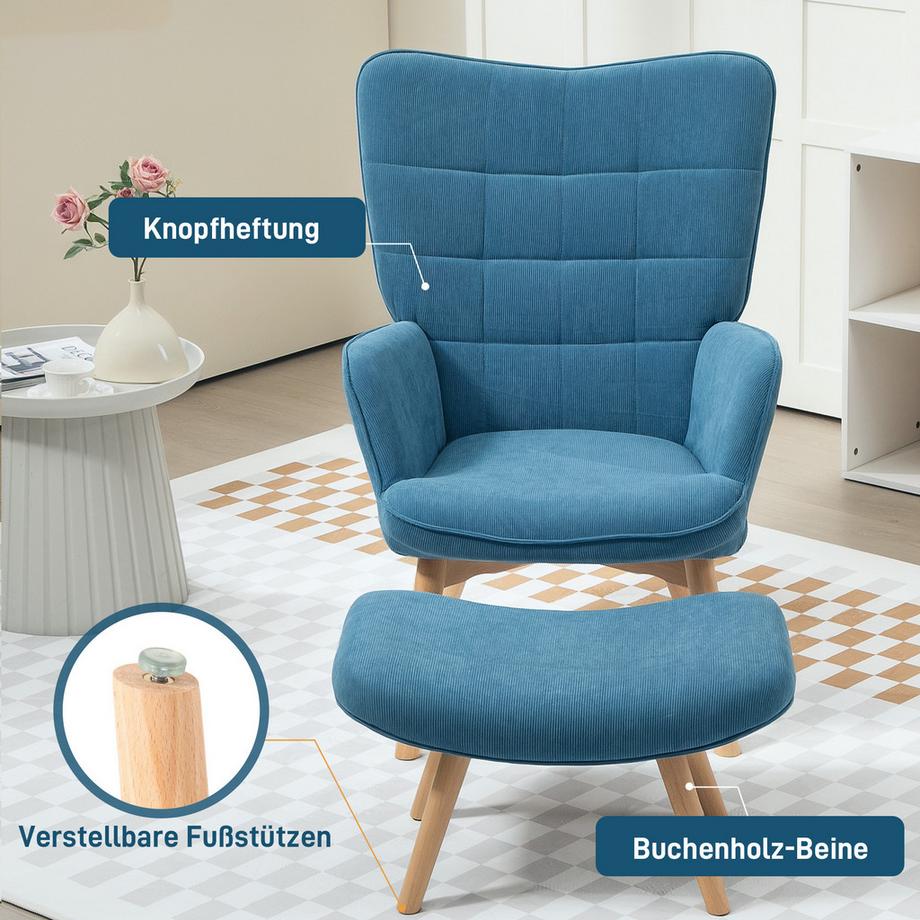 HOMCOM Fauteuil à oreilles avec tabouret  