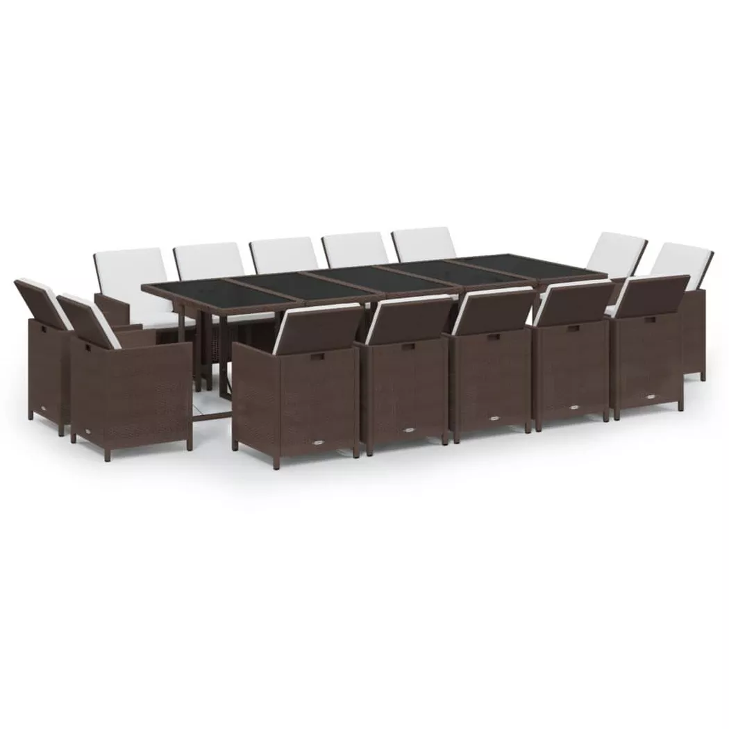 vidaXL Ensemble à dîner de jardin coussins 15pcs Résine tressée Marron