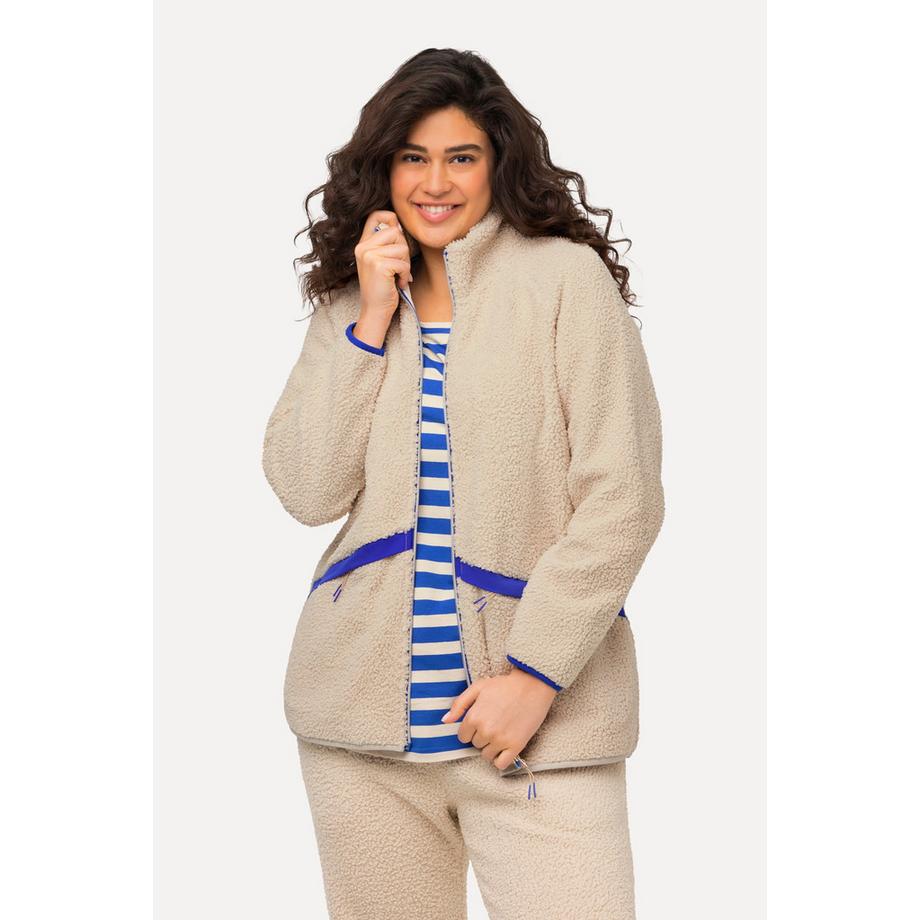 Ulla Popken Teddyjacke Stehkragen Farbakzente  