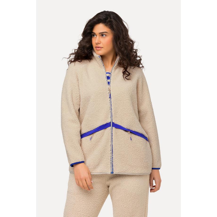 Ulla Popken Teddyjacke Stehkragen Farbakzente  