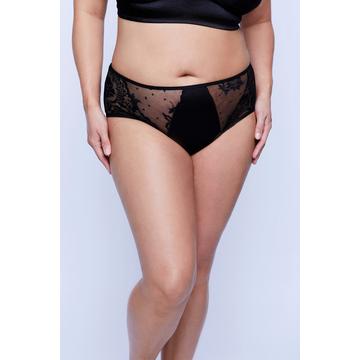 Culotte taille haute, avec ouverture, satin et dentelle