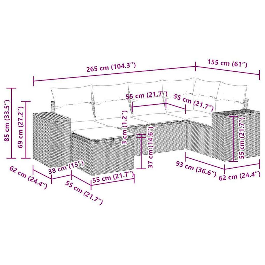 VidaXL Ensemble de canapés de jardin rotin synthétique  