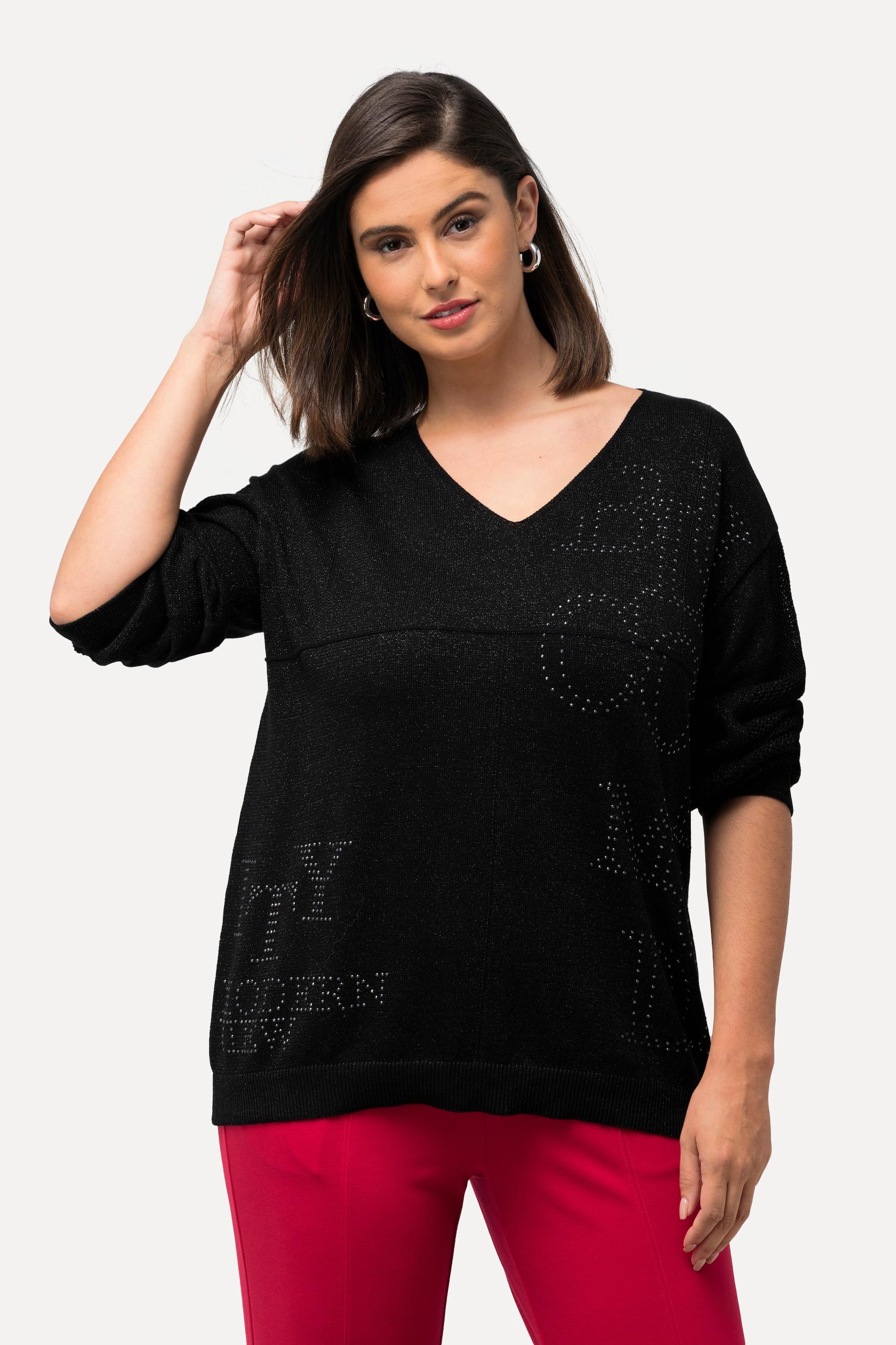 Ulla Popken  Pullover, Ziersteine, V-Ausschnitt, Langarm 