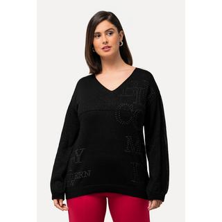 Ulla Popken  Pullover, Ziersteine, V-Ausschnitt, Langarm 