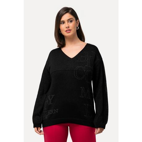 Ulla Popken  Pullover, Ziersteine, V-Ausschnitt, Langarm 