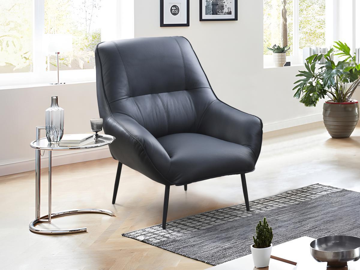 Vente-unique Fauteuil en cuir noir STABIA  