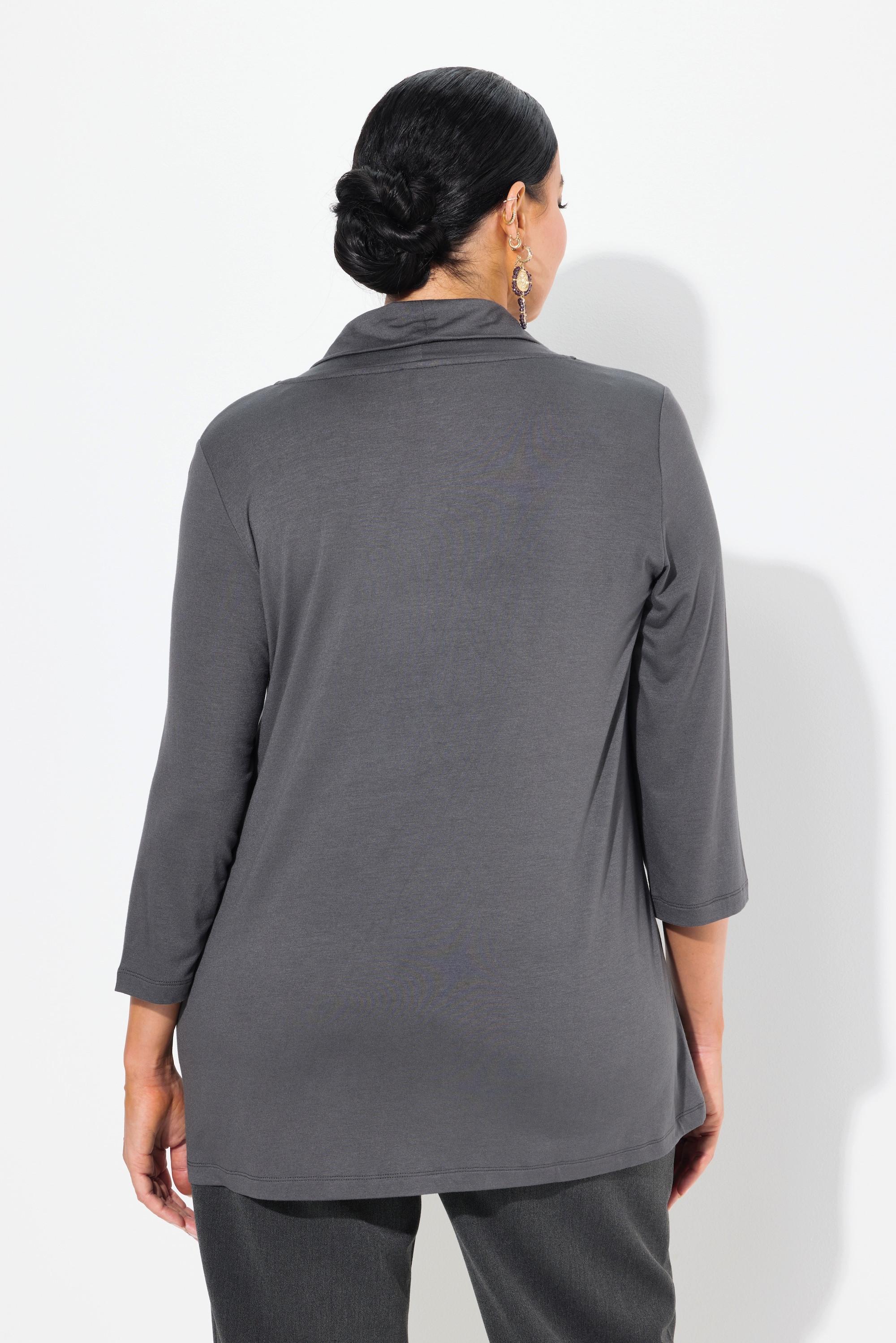 Ulla Popken Shirt Metallic-Druck Wasserfall-Ausschnitt 3/4-Arm  