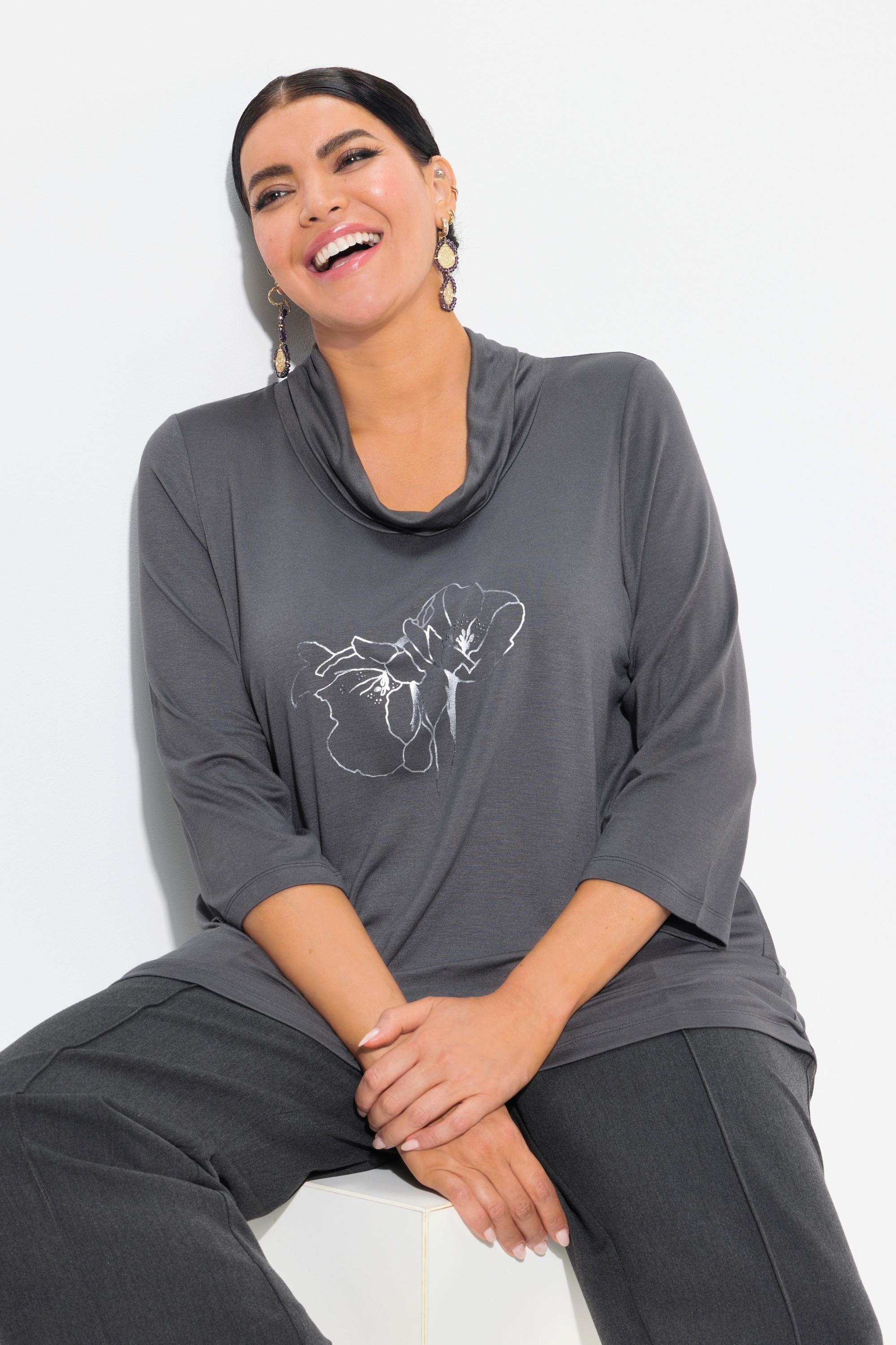 Ulla Popken Maglia Stampa Metallizzata Scollo a Goccia Maniche 3/4  