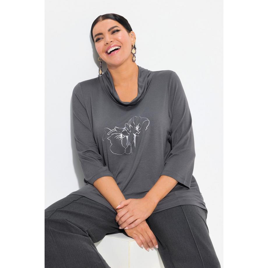 Ulla Popken T-shirt Imprimé Métallique Col Bénitier Manches 3/4  