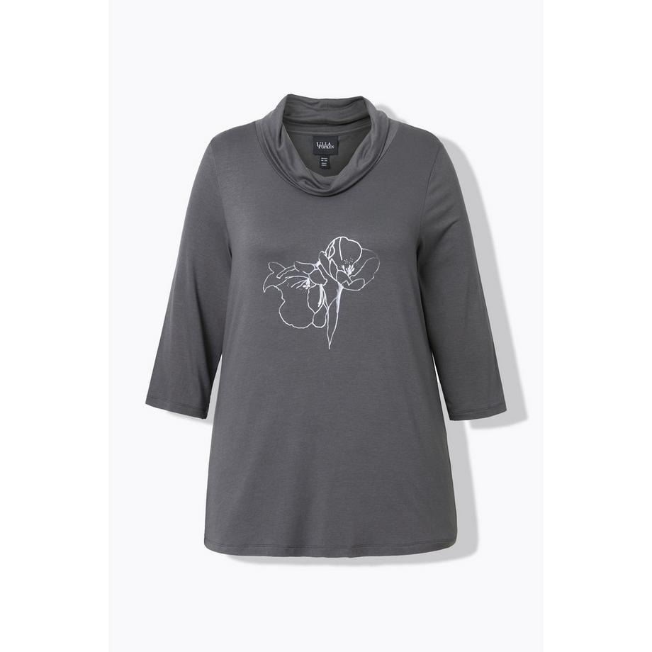 Ulla Popken T-shirt Imprimé Métallique Col Bénitier Manches 3/4  