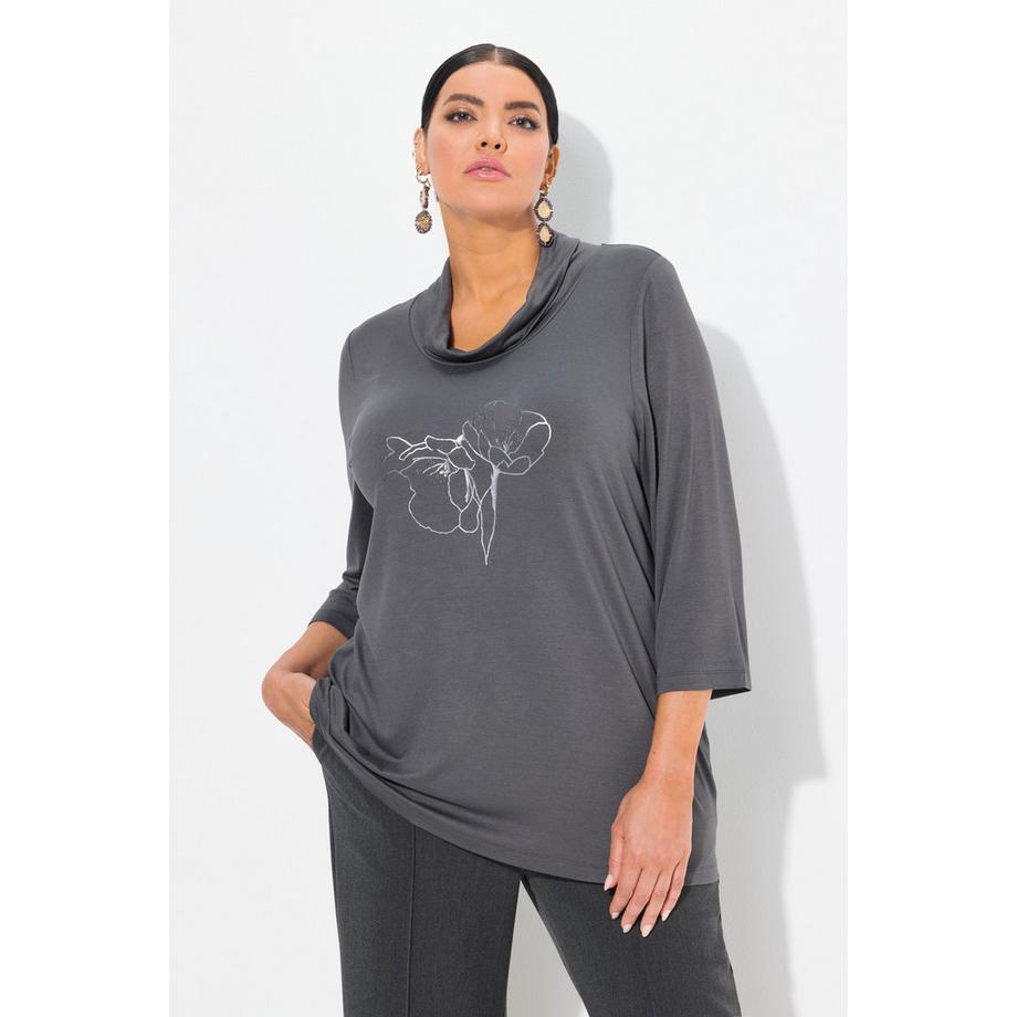 Ulla Popken T-shirt Imprimé Métallique Col Bénitier Manches 3/4  