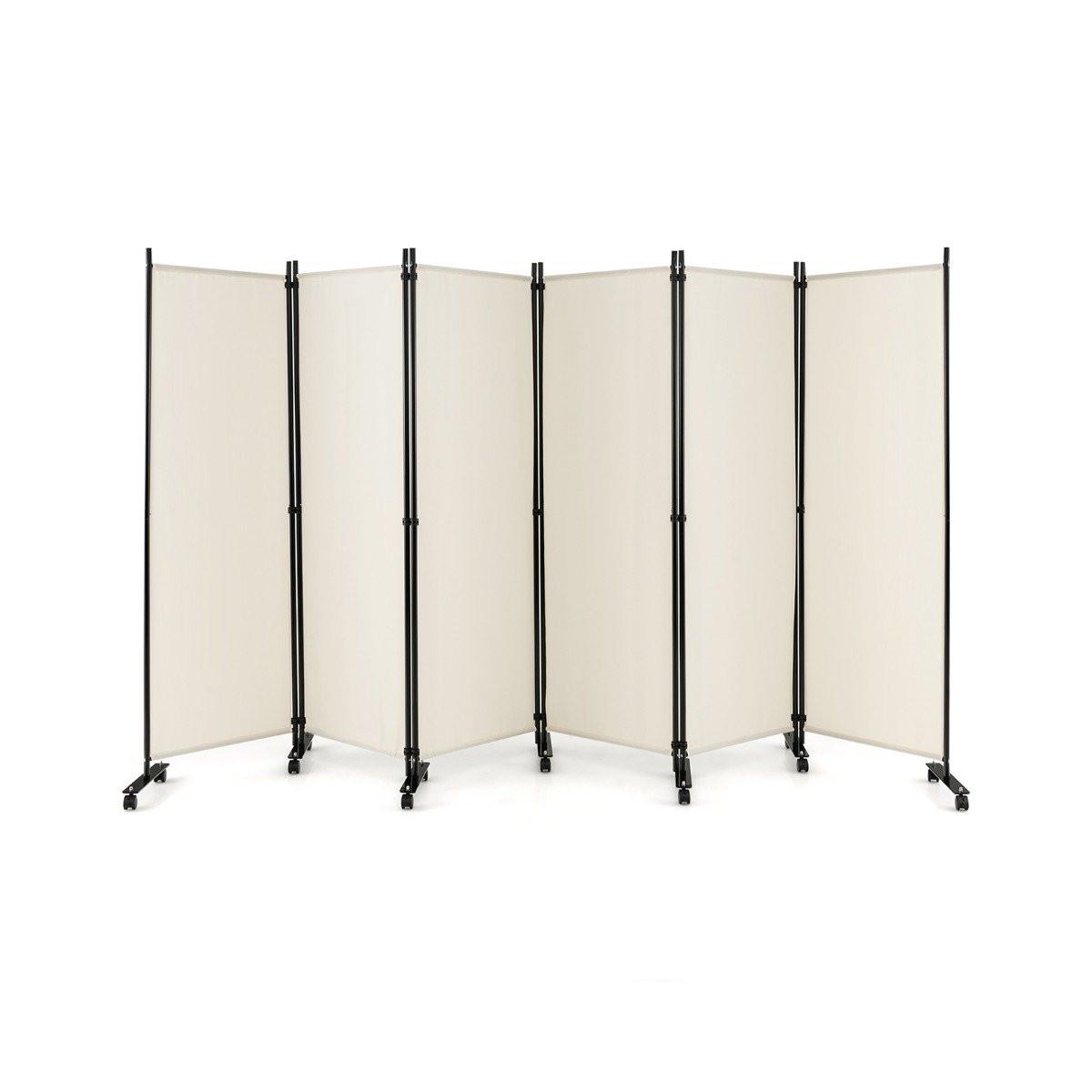 B2X Paravent pliable en 6 parties brise-vue hauteur 172 cm avec roulettes verrouillables beige  