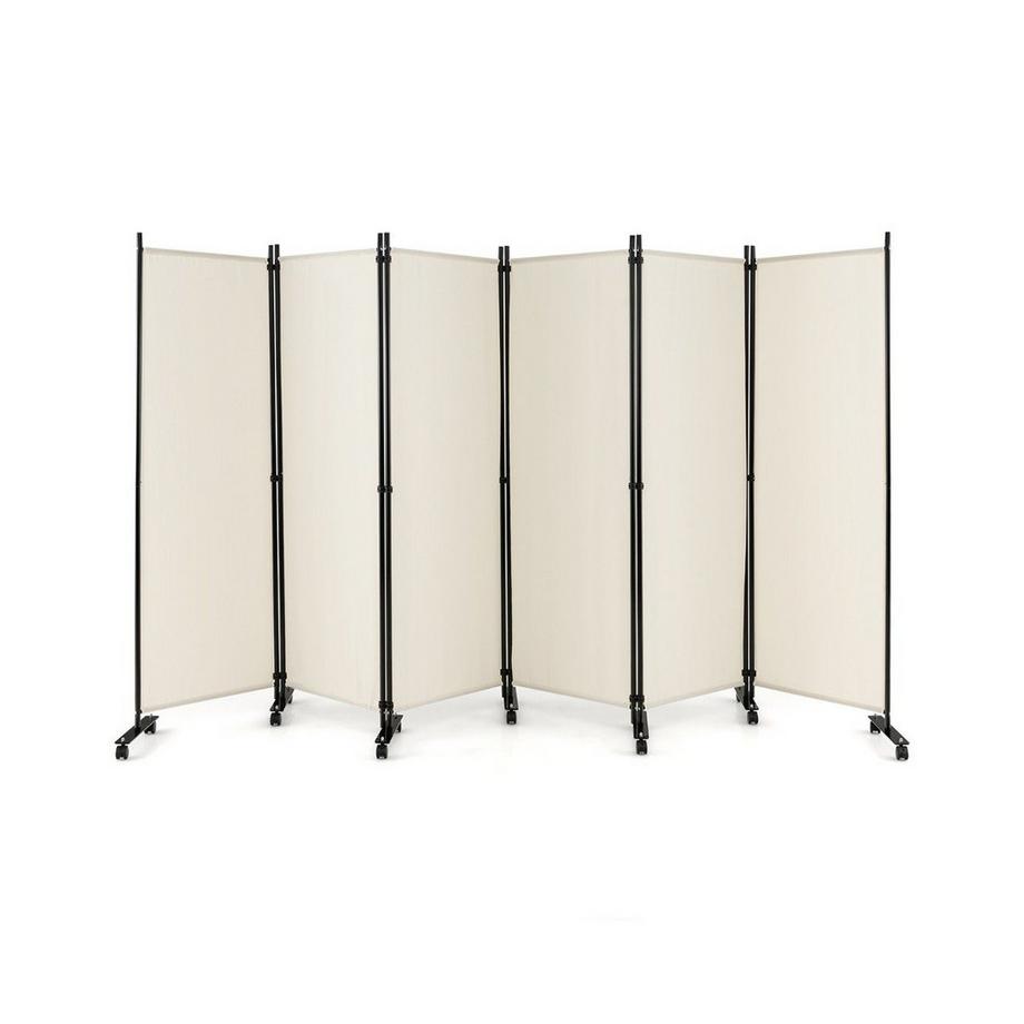 B2X 6-Teiliger Faltbarer Raumteiler 172 cm Hoher Sichtschutz mit Feststellbaren Rädern Beige  