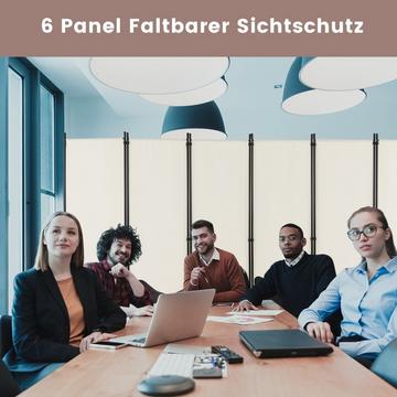 Paravent pliable en 6 parties brise-vue hauteur 172 cm avec roulettes verrouillables beige