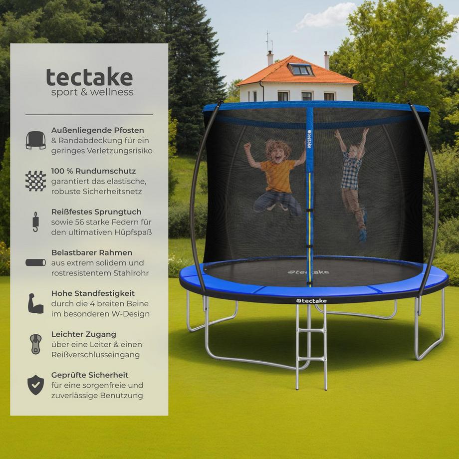 Tectake  Trampolin Jumpy Ø 305 cm, GS-zertifiziert mit Sicherheitsnetz 
